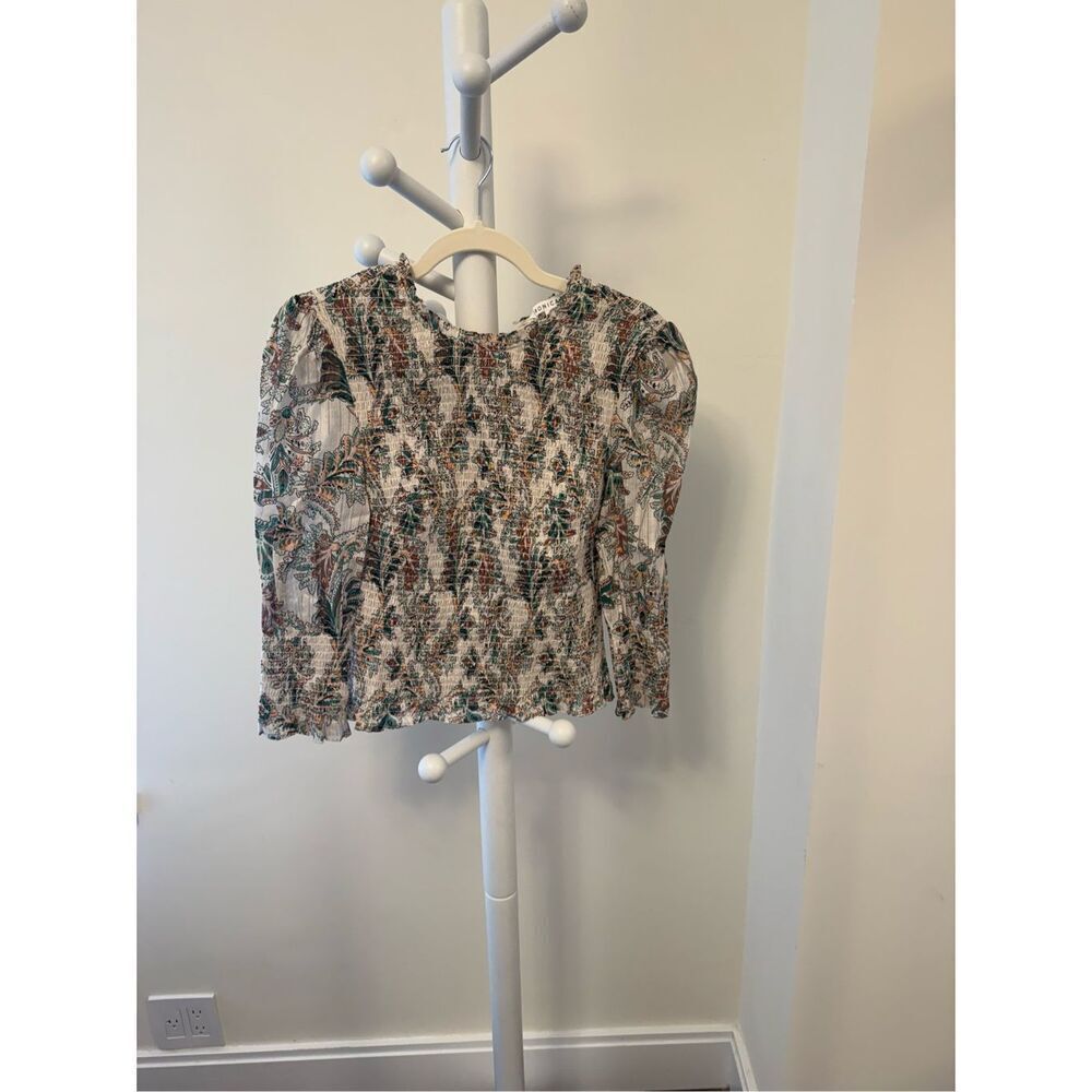 Veronica Beard "Kali" Smocked Floral Blouse-Multicolor Size 0